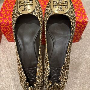 Tory Burch Animal Print Flats with Gold Detail